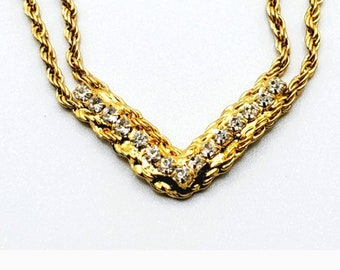 90s gold filled Chevron cz double rope chain necklace