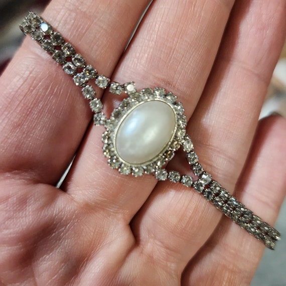 Vintage cz faux pearl tennis bracelet and earrings - image 2