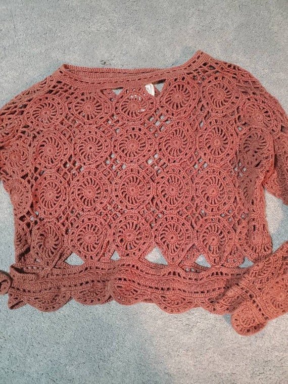Vintage 90s brown crochet sweater medium