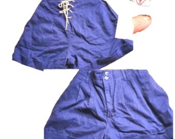 Guess shorts late 80s from Hess's 28 navy lace up back zip front