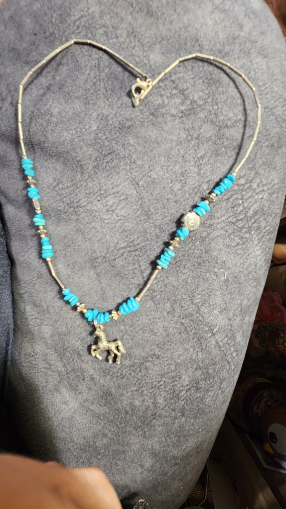Vintage liquid silver turquoise chip Western horse
