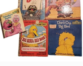 Vintage sesame street books and 1 record book
