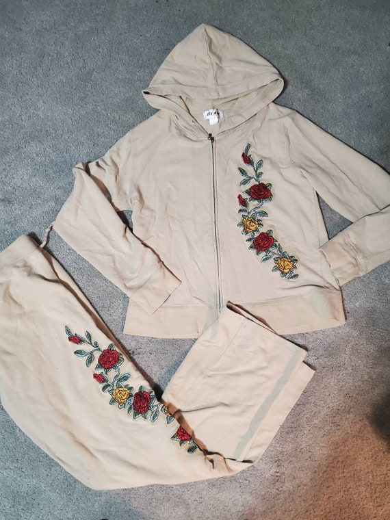 Vintage 90s tan embroidered appliqued sweatsuit j… - image 1