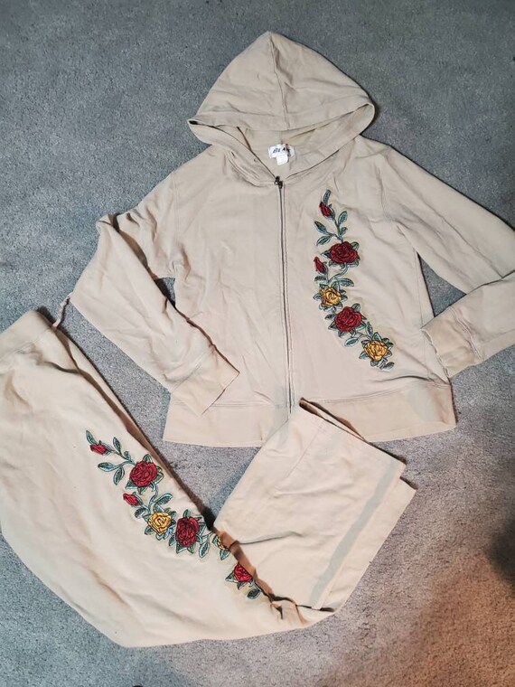 Vintage 90s tan embroidered appliqued sweatsuit j… - image 1