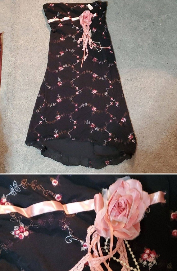 Beautiful new Vintage floral black strapless dres… - image 5