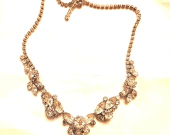 1940s CZ Necklace: Elegant Silver-Toned Bridal Jewelry