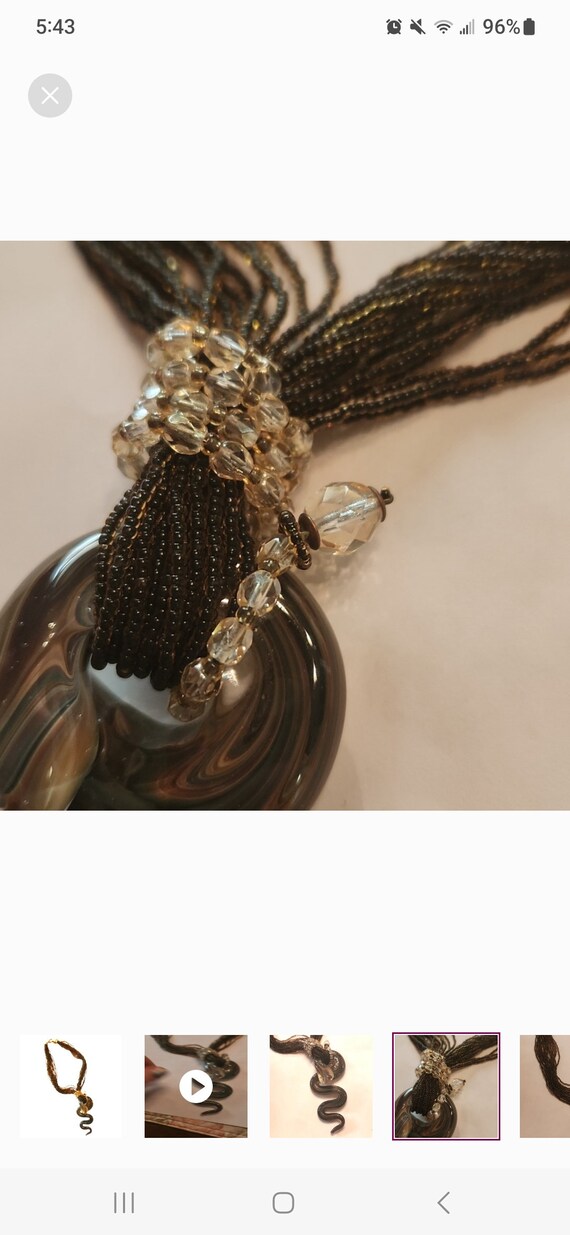 Vintage glad seed bead snake necklace exotic - image 4
