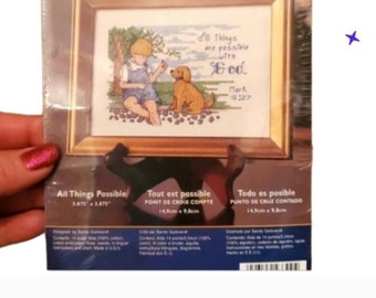 Unopened vintage inspirational cross stich kit boy and pup