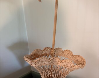 Vintage Wicker Umbrella Wall Pocket / Basket / Planter