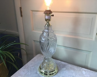 Vintage Glass Lamp Clear Etched Glass Lamp Crystal Lamp