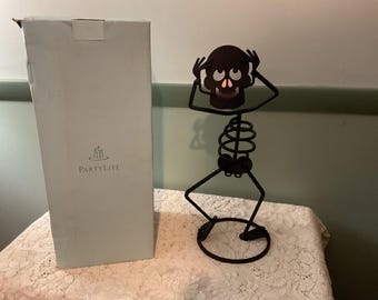 Vintage Black Skelton Candle Holder Vintage Halloween Partylite Mr Bones Candle Holder