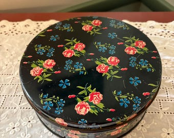 Vintage Tin Red Roses and Blue Flowers