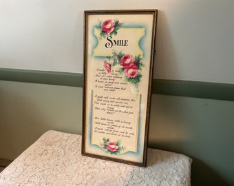 Vintage Framed Floral Smile Print Smile Quote Roses