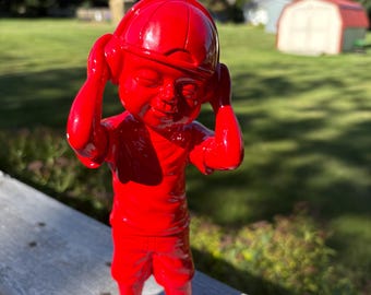 Red Boy Figurine Headphones Baseball Hat