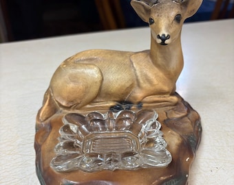Vintage Deer / Buck Ashtray / Trinket Dish Mid Century Ashtray Chalkware Deer