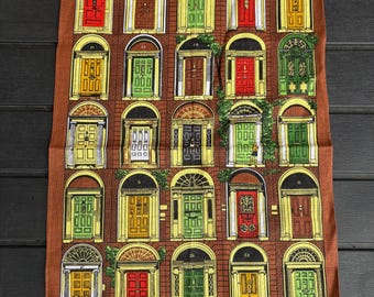 Vintage Ireland Linen Tea Towel The Doors of Dublin