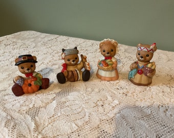 Vintage Homco Thanksgiving Bears Vintage Bear Figurines set of 4 Homco Bears