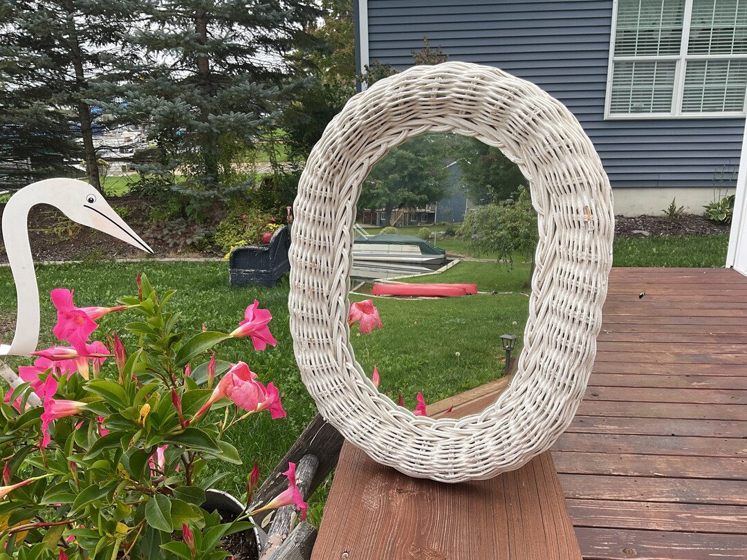 Vintage Oval Wicker Mirror White Wicker Mirror Etsy