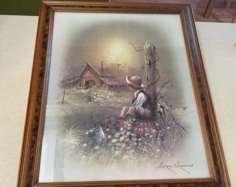Vintage Andres Orpinas Framed Print Boy and Barn Country Scene