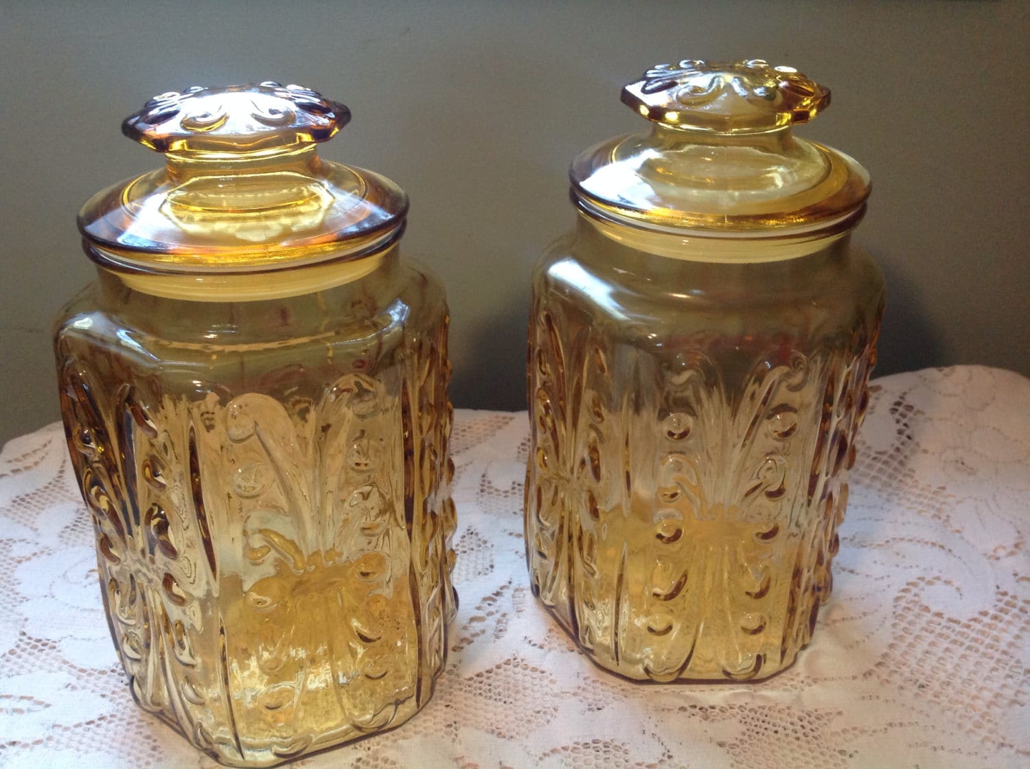 Kitchen Storage Jars & Containers Vintage GoldAmber Glass Canisters