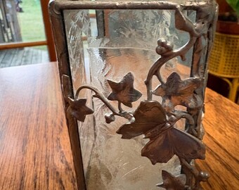 Vintage Beveled Glass Paneled Jar With Ivy and Butterfly