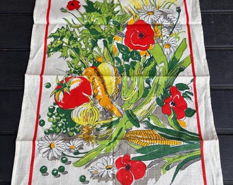 Vintage Linen Vegetable Tea Towel