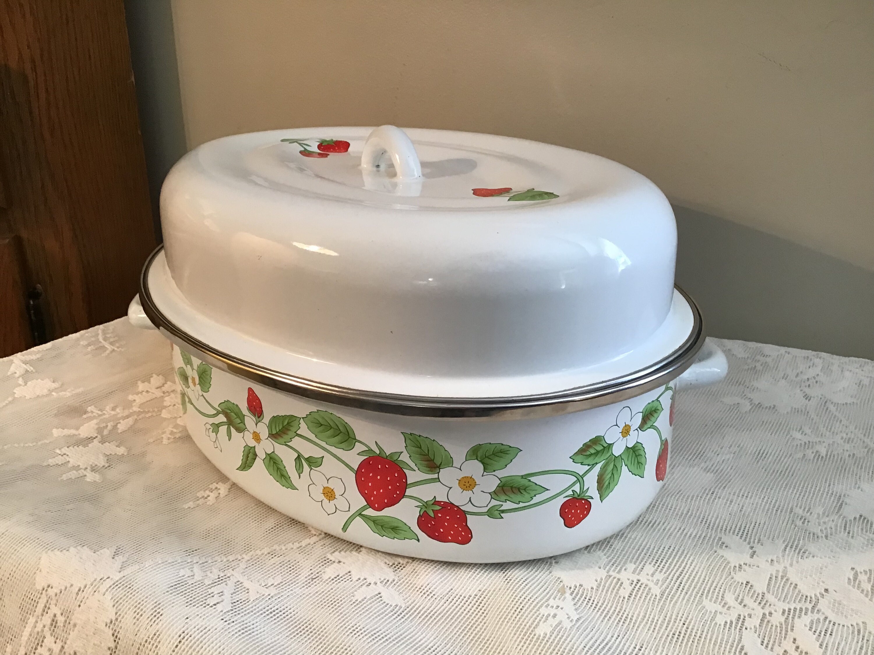Vintage Enamel Roaster With Lid Roasting Pan Oval Roasting Pan Etsy