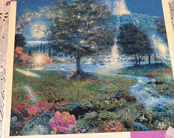 Vintage Pomegranate Landscape and Moonlight Puzzle