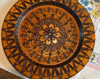 Vintage Polish Hand Carved Mandala Motif Folk Art Wall Plate