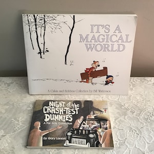 Vintage Comic Bundle of Books Night of The Crash Test Dummies by Gary Larson /  It’s a Magical World by Bill Watterson