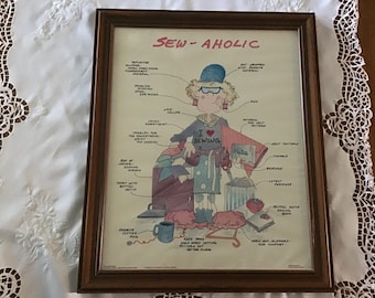Vintage Comical Framed Sewing Poster By TLC Greetings McCall Pattern Co