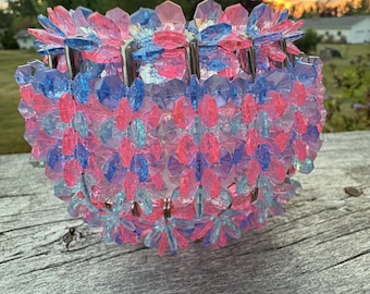 Vintage Pink and Blue Beaded Safety Pin Candle Holder