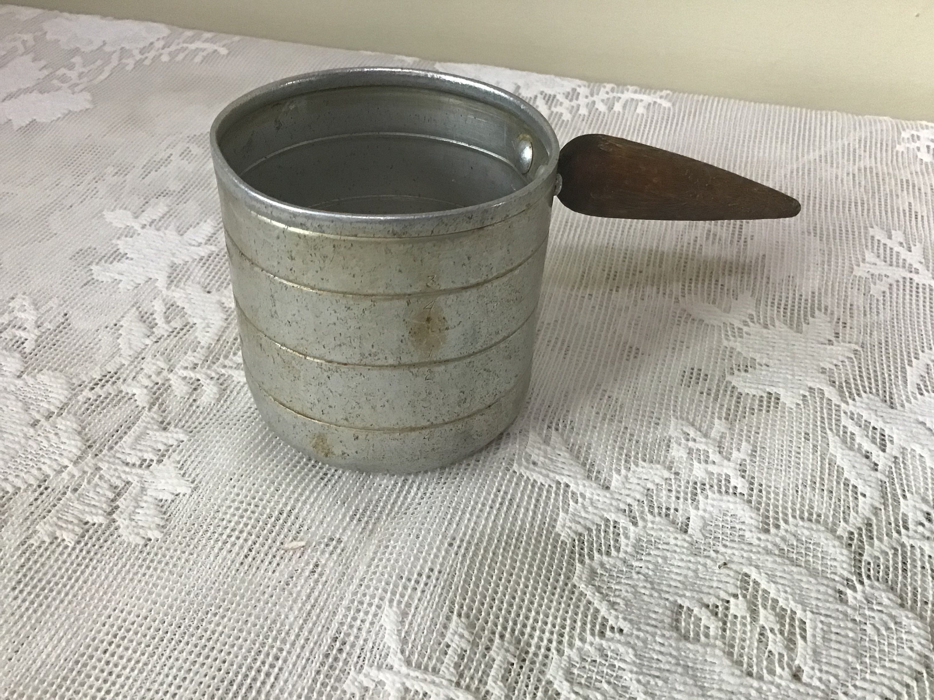 Antique Tin Measuring Cups With Long Handles,french Cottage