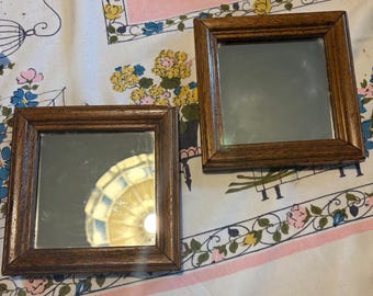 Vintage Pair of Wood Accent Petite Square Mirrors
