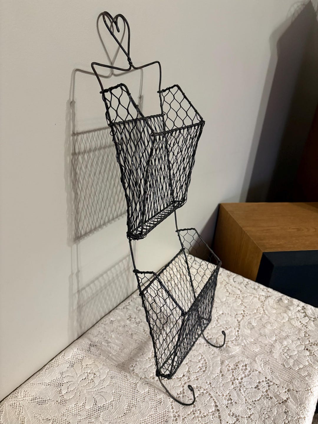 Wire Mail Rack Vintage Wire Mail Holder Storage Letter Caddy Wall Mount 2 Slots 2 ...