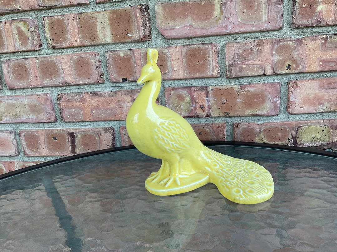 Vintage Peacock Statue Yellow Peacock Figurine Etsy