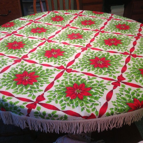 Christmas Holiday Tablecloth Round Fringed Tablecloth Christmas Tablecloth