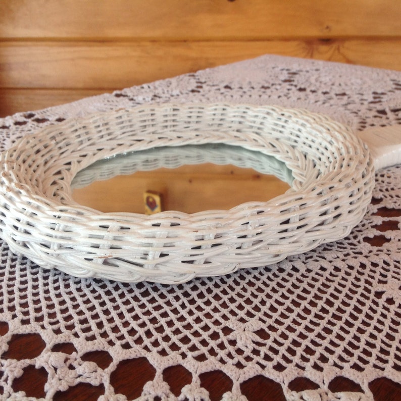 White Wicker Mirror Hand Held Mirror Vintage Wicker Hand Held Etsy