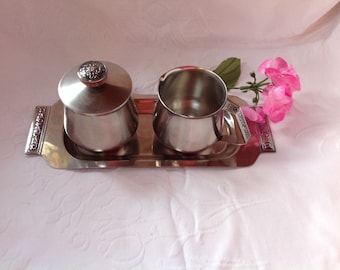 Vintage Stainless Steel Creamer and Sugar Set With Serving Tray International Decantor Cream and Sugar Set