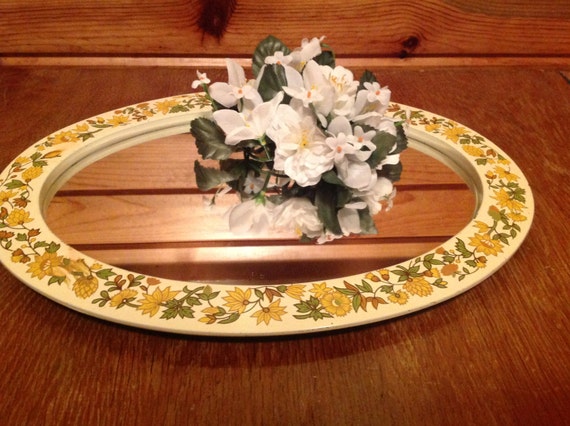 Vintage Vanity Mirror Vintage Oval Mirrored Dresser Tray Metal Etsy
