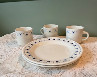 Vintage Plates and Coffee Cups Oxford Brazil Blue Hearts