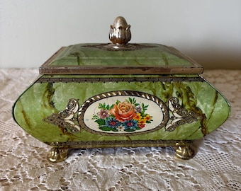 Vintage Footed Floral Tin