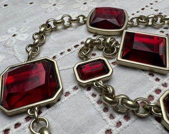 Vintage Chicos Red Rhinestone Gold Chain Belt