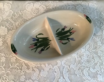 Vintage Divided Dish Floral Pattern Clay Design