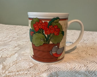 Vintage Geranium Mug San Francisco Mug Geranium and Bird