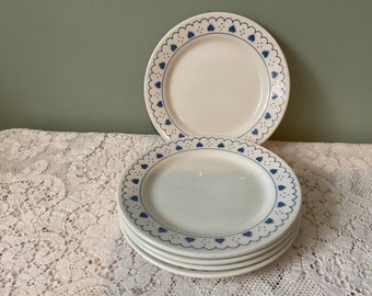 Vintage Dessert Plates Set of 5 Dessert Plates Blue Hearts Oxford Made in Brazil 9850-1