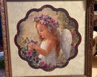 Vintage Home Interiors Print A Treasure in The Garden Angel Girl