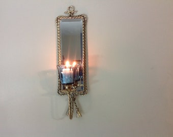 Vintage Twisted Rope Metal Mirrored Candle Sconce Votive Holder Wall Mount Gold Candle holder
