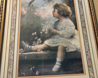 Vintage Framed Home Interiors Print Song of The Bluebird by Zulu Kenyon