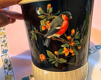 Vintage Tin Flowers and Birds Tin With Knob